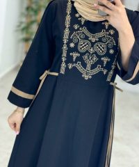 پیراهن زنانه سرمه ای الیاف طبیعی پنبه آوین