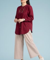 شومیز زنانه الیاف طبیعی نخ پنبه زرشکی لیلی