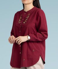 شومیز زنانه الیاف طبیعی نخ پنبه زرشکی