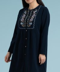 مانتو الیاف طبیعی پنبه روناک سرمه ای