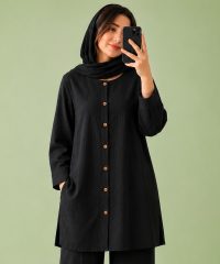 نمای کامل شومیز زنانه موسلین ساره مشکی با استایل مینیمال